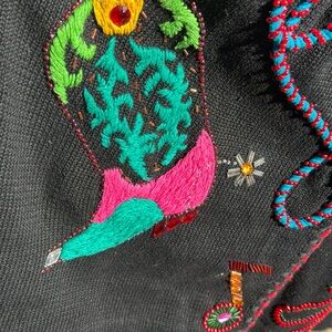 Vintage Black Embroidered Beaded Western Cardigan Music Notes Hat Cactus Guitar